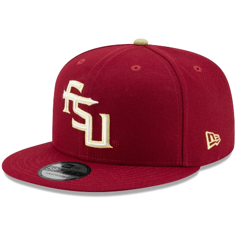 Vibrant Baseball HatsNew Era Stacked FSU Logo 950 Flat Bill Snap Back Cap - Garnet