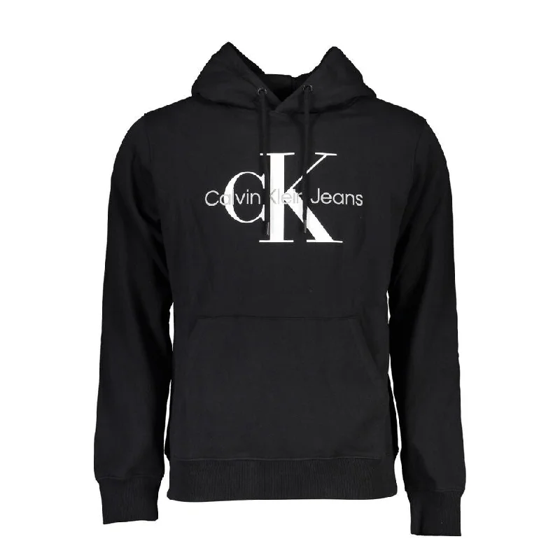 Men's Sweaters with Pockets and ZippersCalvin Klein Sleek Black Cotton Hoodie with Logo Men's Print