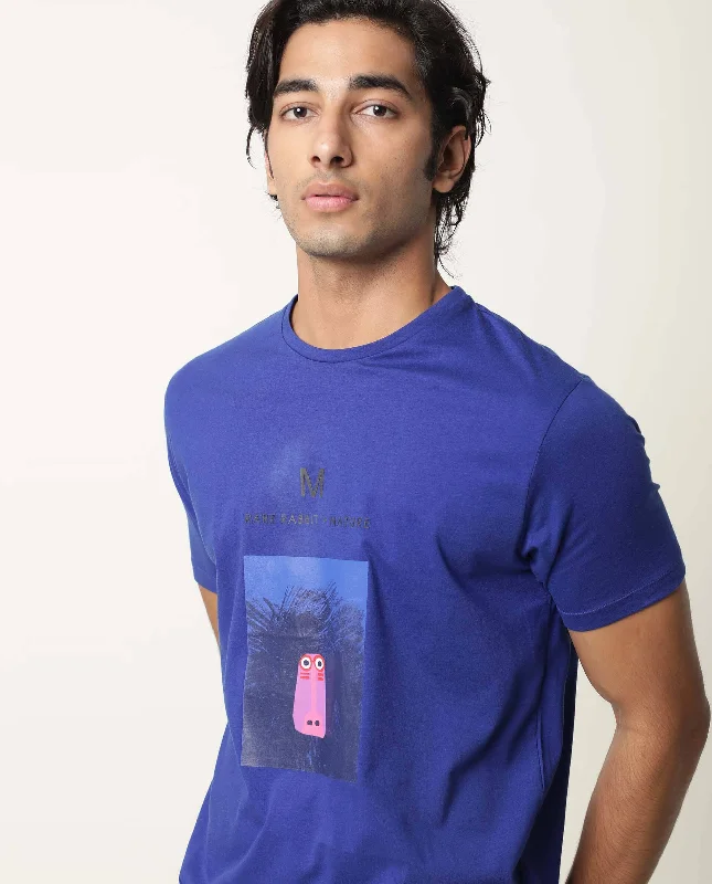 Men's Shirts with Embroidered DesignsRare Rabbit Men's Protea Blue Crew Neck Graphic Print Half Sleeves Regular Fit T-Shirt Men's Shirts with Embroidered DesignsRare Rabbit Men's Protea Blue Crew Neck Graphic Print Half Sleeves Regular Fit T-Shirt