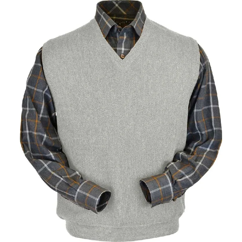 Men's Sweaters with Set-In SleevesBaby Alpaca 'Links Stitch' V-Neck Sweater Vest in Light Grey Heather by Peru Unlimited