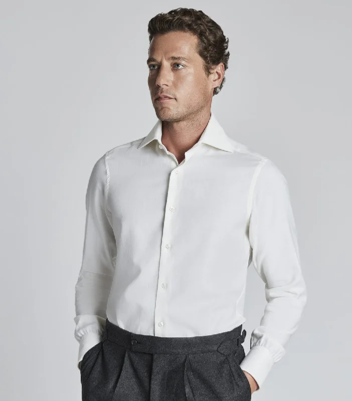 Men's Short-Sleeve Shirts for Warm WeatherWhite Cotton/Wool Shirt