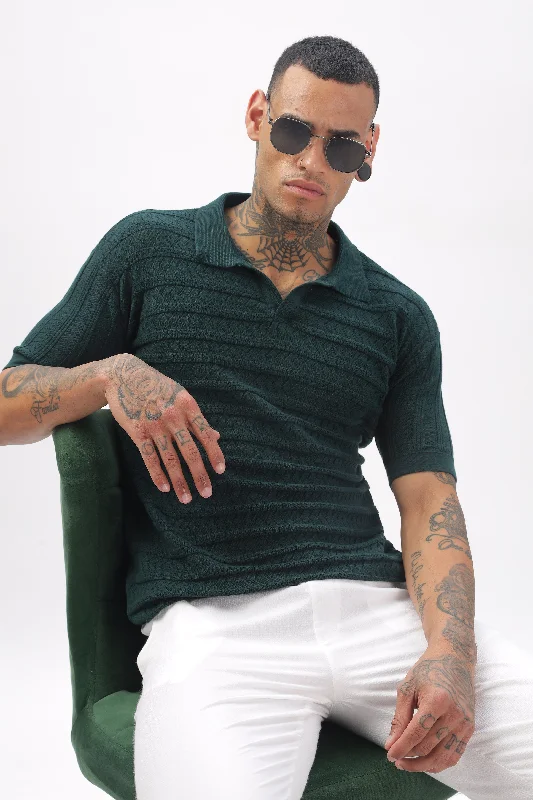 Men's Shirts with Embellished CollarsChevron Classic Green Polo T-shirt