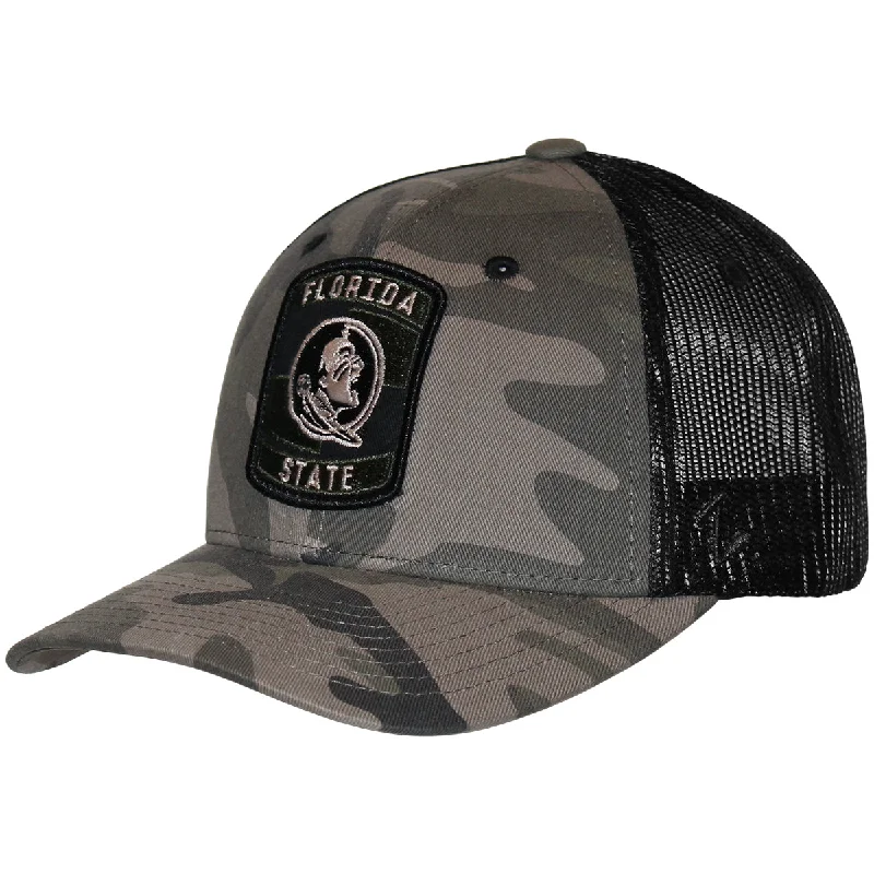 Relaxed Beanie HatsZephyr Men's Florida State/Seminole Logo Patch Adjustable Snapback OHT Trucker Cap - Camo/Black