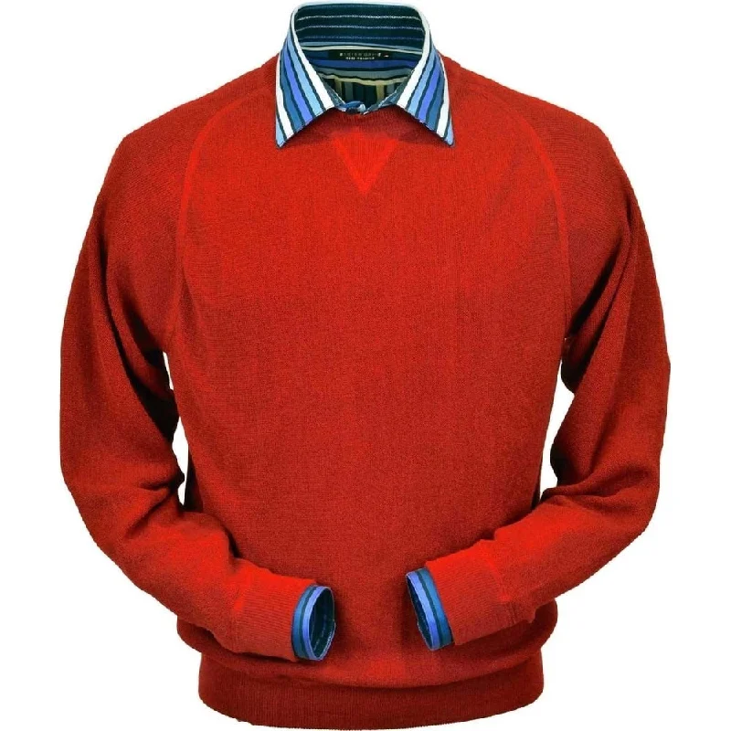Men's Sweaters with Raglan SleevesBaby Alpaca 'Links Stitch' Sweatshirt-Style Crew Neck Sweater in Bright Red by Peru Unlimited