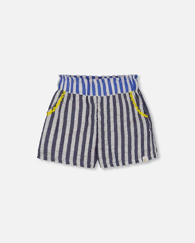 Men's Patterned Bermuda Shorts for FunSeersucker Short Navy Blue And White