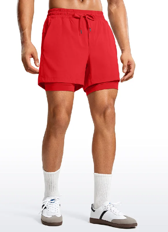 Easy-Care Men's Machine-Washable ShortsFeathery-Fit 2 in 1 Athletic Shorts 5''- with Pockets & Long Liner