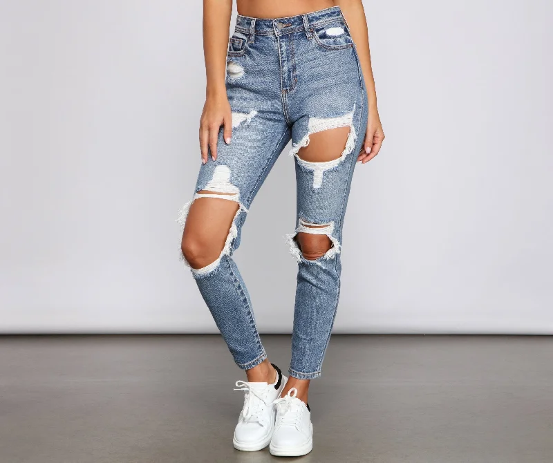 Men's Straight-Leg JeansKittenAlarm - Trendy Destructed High-Rise Skinny Jeans