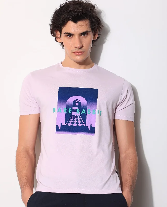 Men's Shirts with Drawstring WaistbandsRare Rabbit Men's Rives Pastel Purple Crew Neck Discharge and HD Print Branding Half Sleeves Slim Fit T-Shirt Men's Shirts with Drawstring WaistbandsRare Rabbit Men's Rives Pastel Purple Crew Neck Discharge and HD Print Branding Half Sleeves Slim Fit T-Shirt