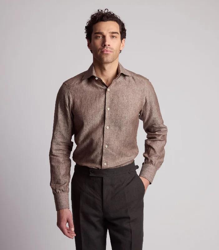 Men's Hawaiian Shirts for a Tropical VibeTan Chambray Linen Shirt