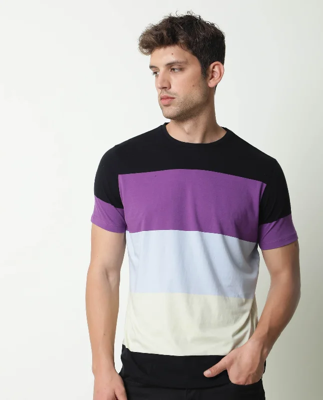 Men's Shirts with Appliquéd SleevesRare Rabbit Men's Lemar Black Cotton Fabric Crew Neck Half Sleeves Slim Fit Colorblock Stripe T-Shirt Men's Shirts with Appliquéd SleevesRare Rabbit Men's Lemar Black Cotton Fabric Crew Neck Half Sleeves Slim Fit Colorblock Stripe T-Shirt