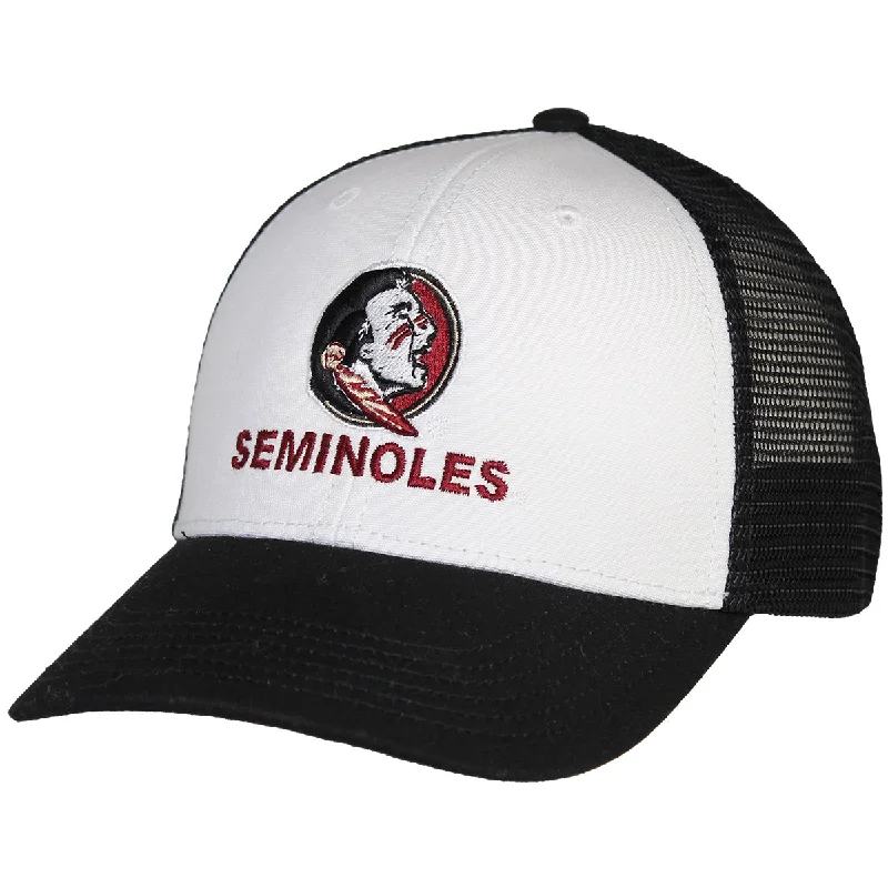 Vibrant Straw HatsLegacy Seminole Logo Seminoles Adjustable Trucker Cap - White/Black