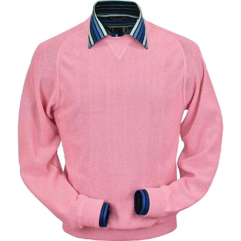 Comfortable Men's Cotton SweatersBaby Alpaca 'Links Stitch' Sweatshirt-Style Crew Neck Sweater in Coral by Peru Unlimited Comfortable Men's Cotton SweatersBaby Alpaca 'Links Stitch' Sweatshirt-Style Crew Neck Sweater in Coral by Peru Unlimited