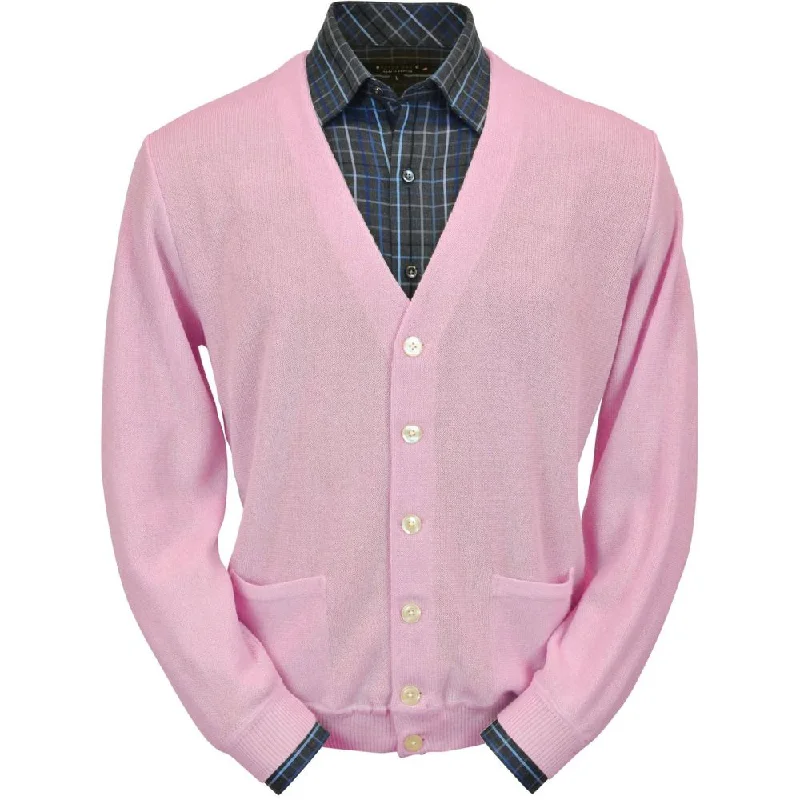 Men's Sweaters with Drawstring WaistbandsBaby Alpaca 'Links Stitch' V-Neck Cardigan Sweater in Pink by Peru Unlimited