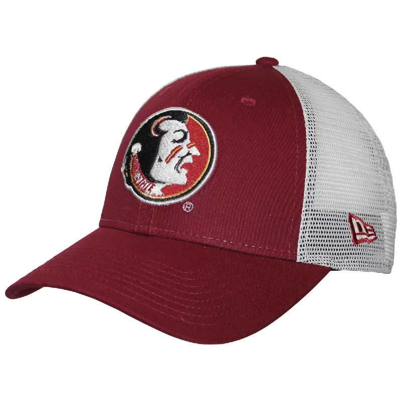 High-Quality BeaniesNew Era Vault Seminole Logo 940 Adjustable Trucker Cap - Garnet/White