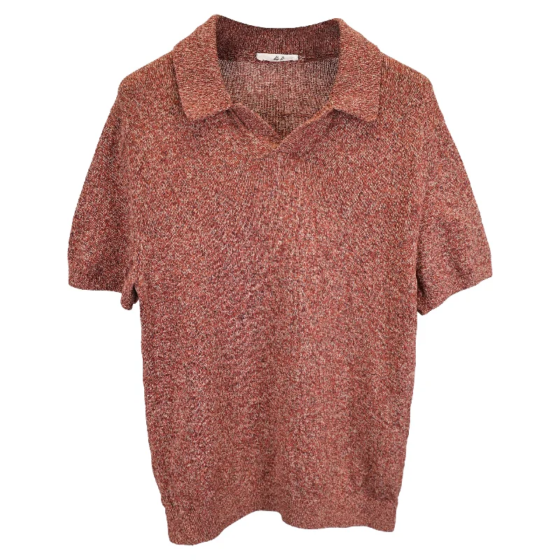 Men's Shirts with Zippered PocketsMr. P Knitted Open Polo Shirt in Red Wool