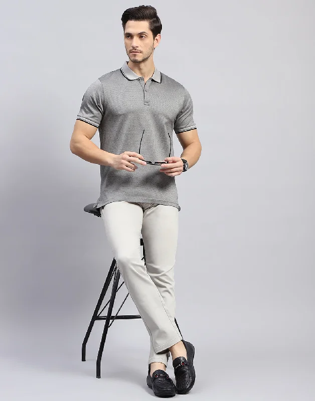 Men's Shirts with Drawstring WaistbandsMen Grey Solid Polo Collar Half Sleeve T-Shirt Men's Shirts with Drawstring WaistbandsMen Grey Solid Polo Collar Half Sleeve T-Shirt