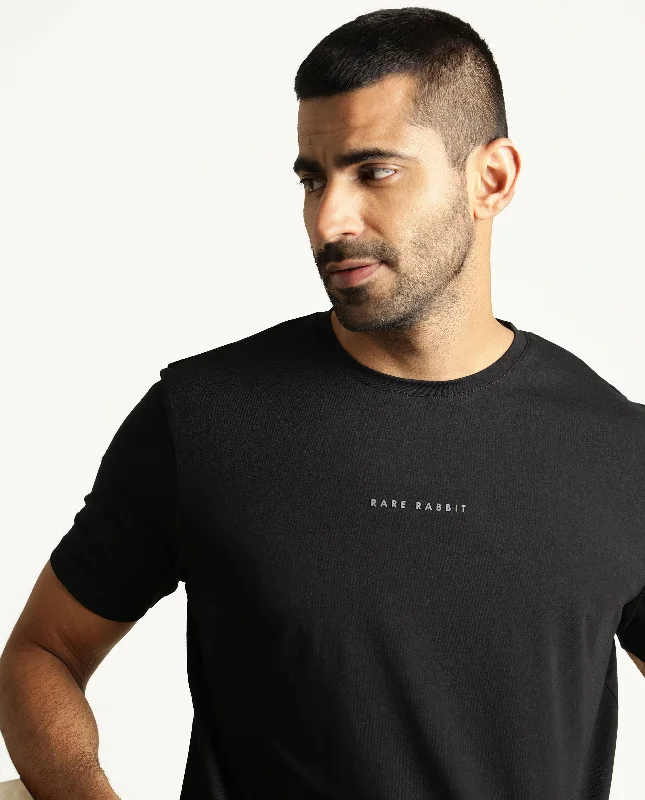 Men's Shirts with Graphic SleevesRare Rabbit Men's Rabbi Black Cotton Lycra Fabric Crew Neck Half Sleeves Regular Fit Rare Branding Solid T-Shirt Men's Shirts with Graphic SleevesRare Rabbit Men's Rabbi Black Cotton Lycra Fabric Crew Neck Half Sleeves Regular Fit Rare Branding Solid T-Shirt