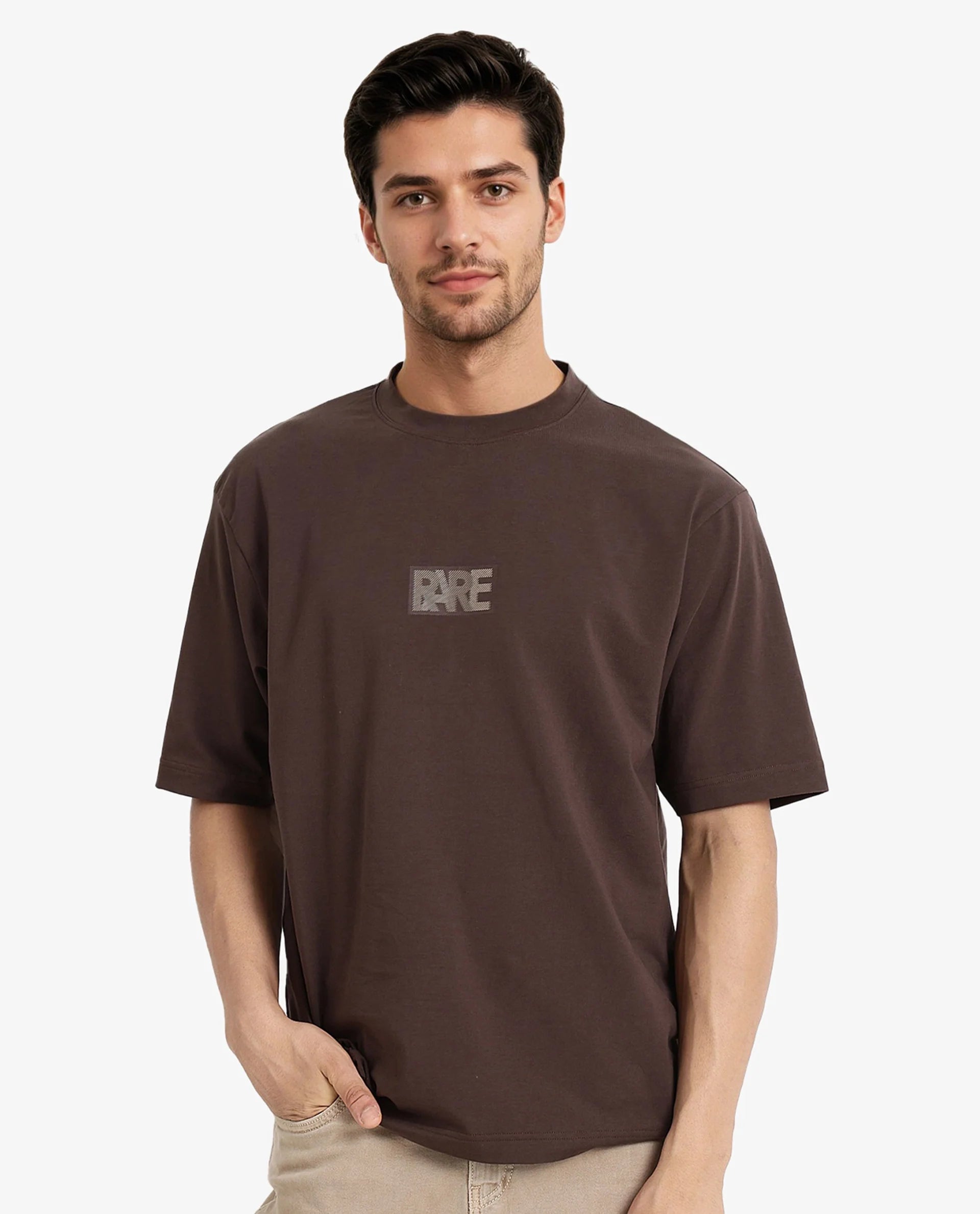 Men's Shirts with Pleated HemlinesRare Rabbit Men Reborn-T Brown Cotton Fabric Short Sleeve Crew Neck Oversized Fit Graphic Print T-Shirt Men's Shirts with Pleated HemlinesRare Rabbit Men Reborn-T Brown Cotton Fabric Short Sleeve Crew Neck Oversized Fit Graphic Print T-Shirt