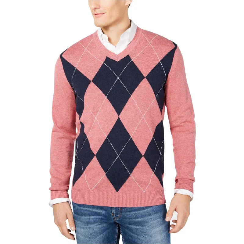 Essential Men's V-Neck SweatersClub Room Mens Argyle Knit Pullover Sweater, Pink, Large Essential Men's V-Neck SweatersClub Room Mens Argyle Knit Pullover Sweater, Pink, Large