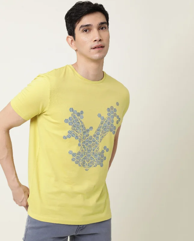 Men's Shirts with Snap ButtonsRare Rabbit Men's Endo Yellow Crew Neck Graphic Printed Half Sleeves Slim Fit T-Shirt Men's Shirts with Snap ButtonsRare Rabbit Men's Endo Yellow Crew Neck Graphic Printed Half Sleeves Slim Fit T-Shirt