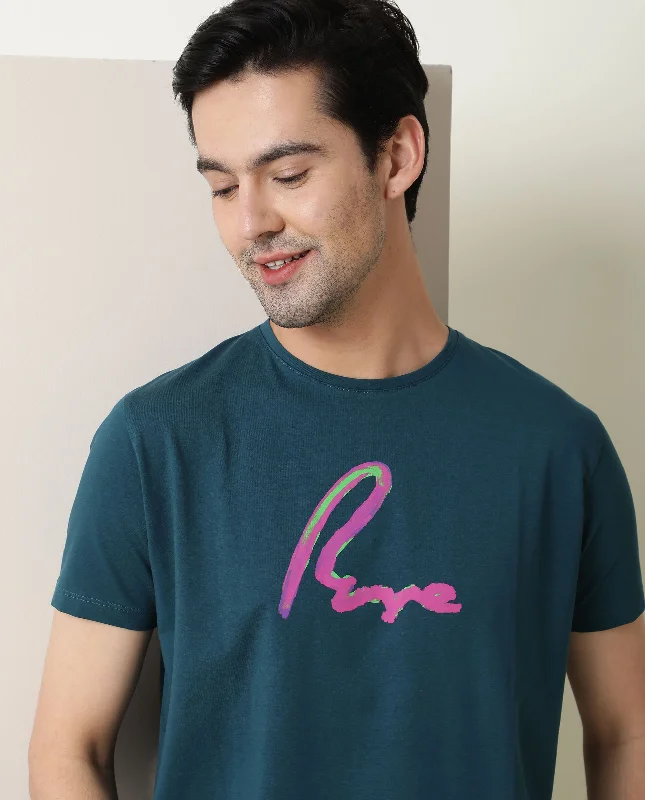 Men's Shirts with Contrast StitchingRare Rabbit Men's Rotor Petrol Cotton Lycra Fabric Crew Neck Half Sleeves Regular Fit Brushstroke Print T-Shirt Men's Shirts with Contrast StitchingRare Rabbit Men's Rotor Petrol Cotton Lycra Fabric Crew Neck Half Sleeves Regular Fit Brushstroke Print T-Shirt
