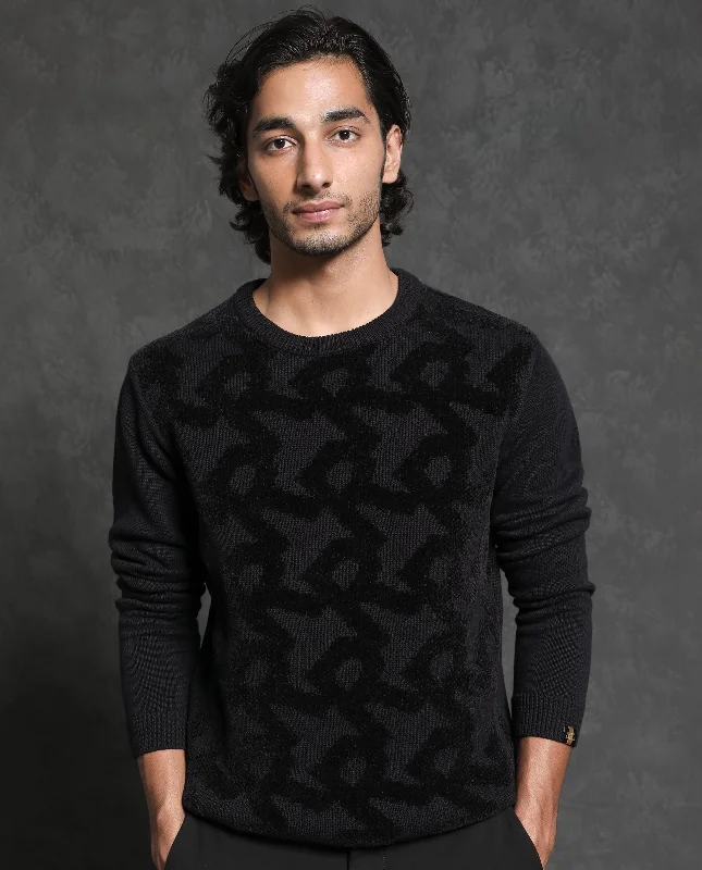 Durable Men's Acrylic SweatersRare Rabbit Mens Fink Black Cotton Polyester Fabric Crew Neck Relaxed Fit Monogram Jacquard Sweater Durable Men's Acrylic SweatersRare Rabbit Mens Fink Black Cotton Polyester Fabric Crew Neck Relaxed Fit Monogram Jacquard Sweater