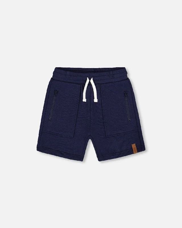 Cotton-Rich Men's Breathable and Soft Casual ShortsFrench Terry Zip Pocket Shorts Navy Blue Cotton-Rich Men's Breathable and Soft Casual ShortsFrench Terry Zip Pocket Shorts Navy Blue