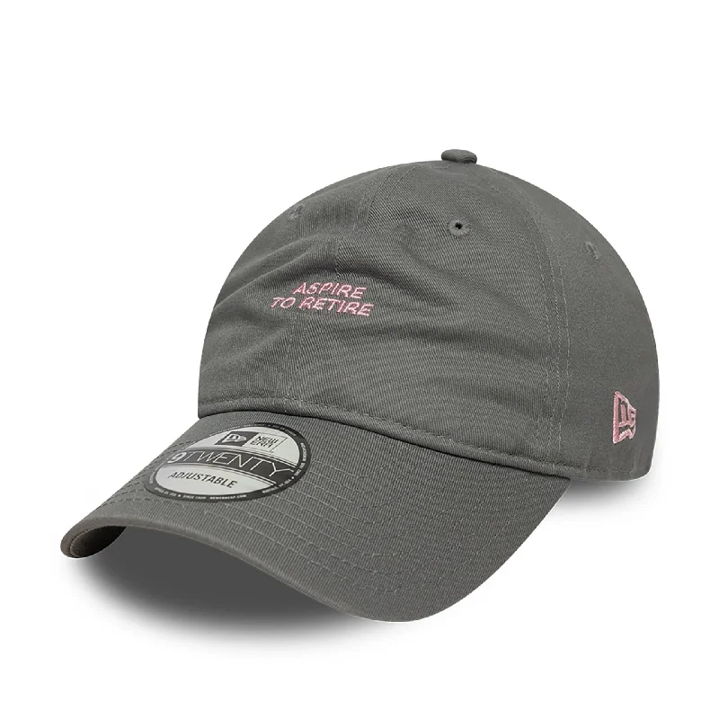 Novelty Trucker HatsNew Era Aspire To Retire Slogan Grey 9TWENTY Adjustable Cap