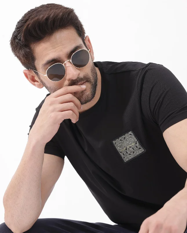 Casual Men's T-ShirtsRare Rabbit Mens Leonel Black Short Sleeve Graphic T-Shirt