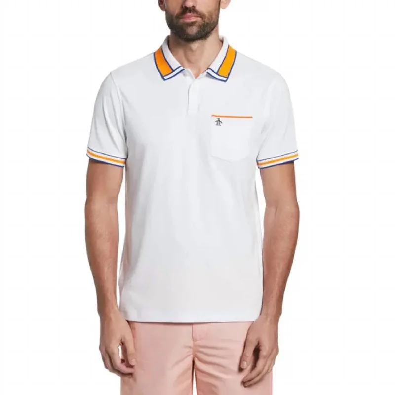 Men's Shirts with Pleated HemlinesOrganic Stripe Cotton Polo Shirt In Bright White