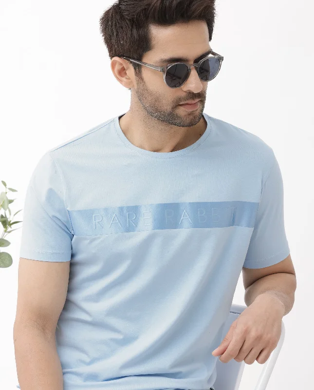 Men's Shirts with CollarsRare Rabbit Mens Olios Light Blue Cotton Fabric Short Sleeve Crew Neck Satin Print T-Shirt Men's Shirts with CollarsRare Rabbit Mens Olios Light Blue Cotton Fabric Short Sleeve Crew Neck Satin Print T-Shirt