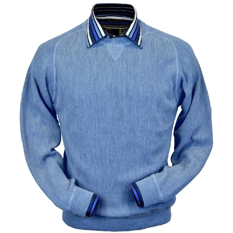 Men's Sweaters with High-Low HemlinesBaby Alpaca 'Links Stitch' Sweatshirt-Style Crew Neck Sweater in Coastal Heather by Peru Unlimited Men's Sweaters with High-Low HemlinesBaby Alpaca 'Links Stitch' Sweatshirt-Style Crew Neck Sweater in Coastal Heather by Peru Unlimited