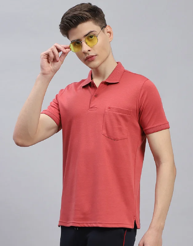 Patterned Men's Hawaiian ShirtsMen Red Solid Polo Collar Half Sleeve T-Shirt
