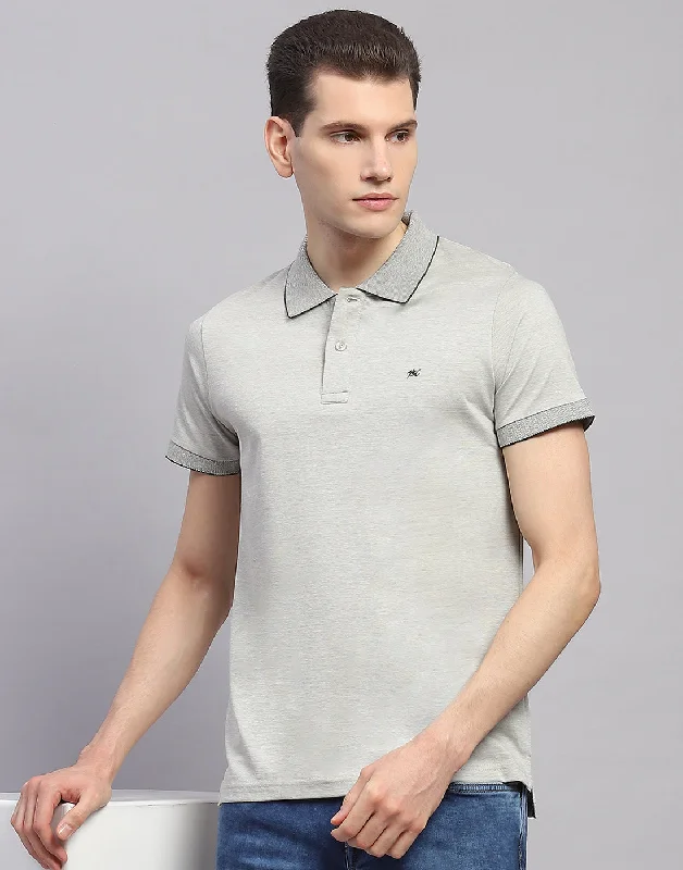 Men's Shirts with Pleated HemlinesMen Grey Solid Polo Collar Half Sleeve T-Shirt