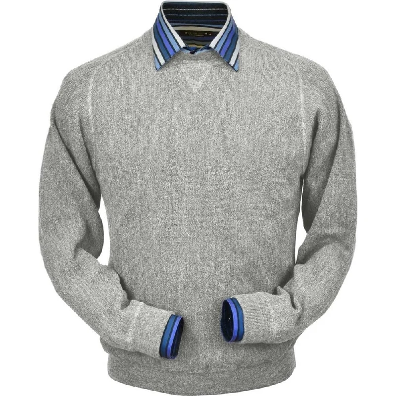 Men's Sweaters with Herringbone PatternsBaby Alpaca 'Links Stitch' Sweatshirt-Style Crew Neck Sweater in Light Grey Heather by Peru Unlimited Men's Sweaters with Herringbone PatternsBaby Alpaca 'Links Stitch' Sweatshirt-Style Crew Neck Sweater in Light Grey Heather by Peru Unlimited