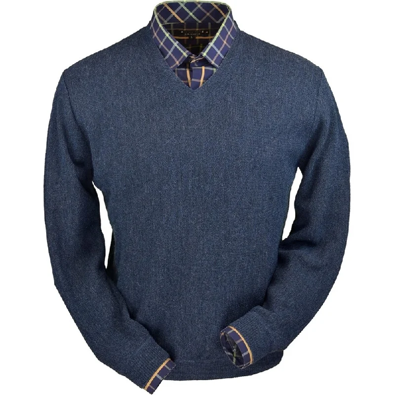 Men's Sweaters for Everyday WearBaby Alpaca 'Links Stitch' V-Neck Sweater in Denim Heather by Peru Unlimited Men's Sweaters for Everyday WearBaby Alpaca 'Links Stitch' V-Neck Sweater in Denim Heather by Peru Unlimited