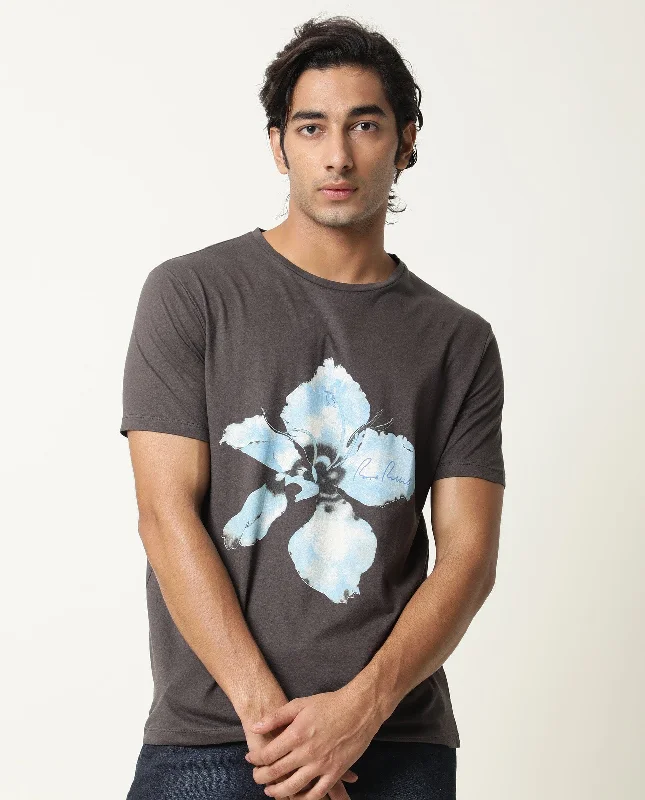 Men's Shirts with Wrinkle-Resistant FabricRare Rabbit Men's Floas Dark Grey Crew Neck Half Sleeves Floral Graphic Print Slim Fit T-Shirt Men's Shirts with Wrinkle-Resistant FabricRare Rabbit Men's Floas Dark Grey Crew Neck Half Sleeves Floral Graphic Print Slim Fit T-Shirt