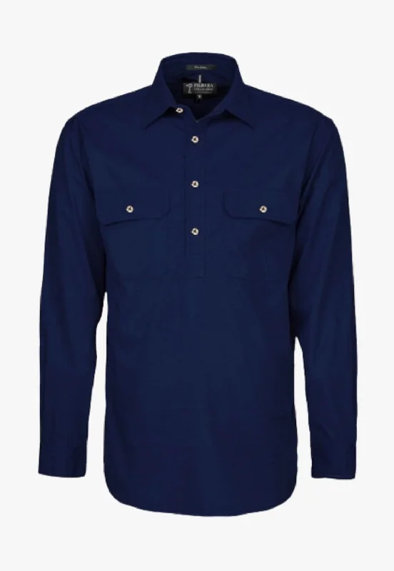 Men's Solid-Color Button-Down Shirts for VersatilityPilbara Mens Closed Front Heavy Weight Work Shirt RM800CF