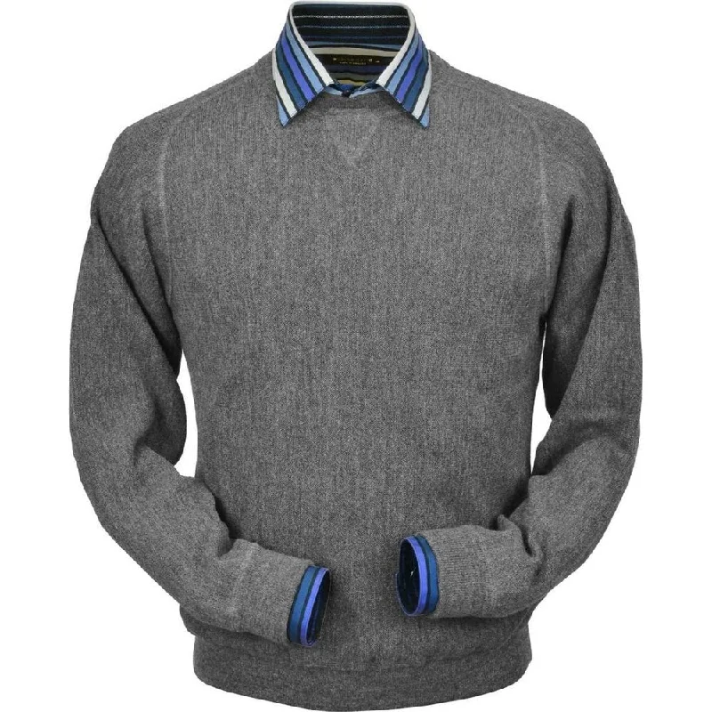 Men's Sweaters with Zippered PocketsBaby Alpaca 'Links Stitch' Sweatshirt-Style Crew Neck Sweater in Sky Grey Heather by Peru Unlimited Men's Sweaters with Zippered PocketsBaby Alpaca 'Links Stitch' Sweatshirt-Style Crew Neck Sweater in Sky Grey Heather by Peru Unlimited