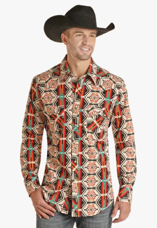 Men's Denim Shirts for a Rugged LookRock & Roll Mens Aztec Poplin Long Sleeve Shirt