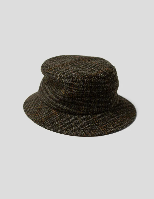 Unique Baseball CapsHARRIS TWEED BUCKET HAT -  OLIVE PLAID