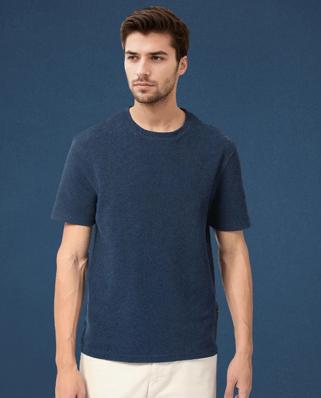 Men's Shirts with Contrast CollarsRare Rabbit Men's Cas Petrol Solid Crew Neck Ottoman Textured Drop Shoulder Half Sleeves T-Shirt Men's Shirts with Contrast CollarsRare Rabbit Men's Cas Petrol Solid Crew Neck Ottoman Textured Drop Shoulder Half Sleeves T-Shirt