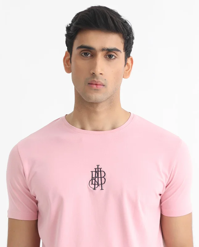 Men's Shirts with Abstract DesignsRare Rabbit Men's Ware Pink Cotton Lycra Fabric Crew Neck Half Sleeves Regular Fit Embroidered Monogram T-Shirt Men's Shirts with Abstract DesignsRare Rabbit Men's Ware Pink Cotton Lycra Fabric Crew Neck Half Sleeves Regular Fit Embroidered Monogram T-Shirt
