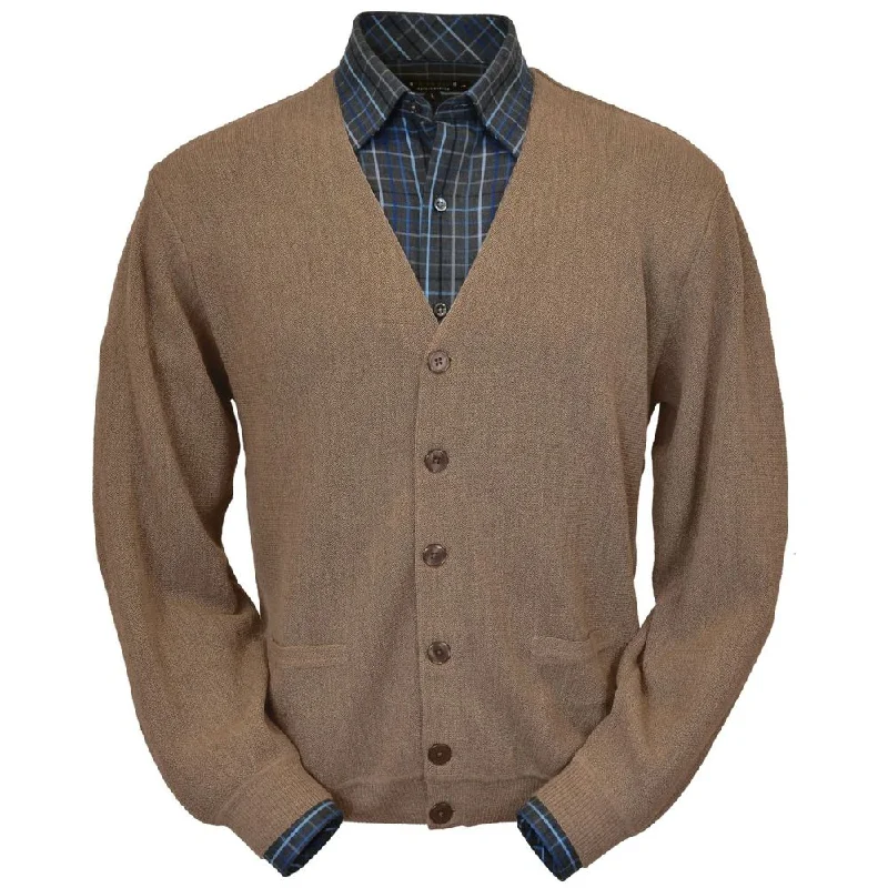 Men's Sweaters with Set-In SleevesBaby Alpaca 'Links Stitch' V-Neck Cardigan Sweater in Vicuña by Peru Unlimited
