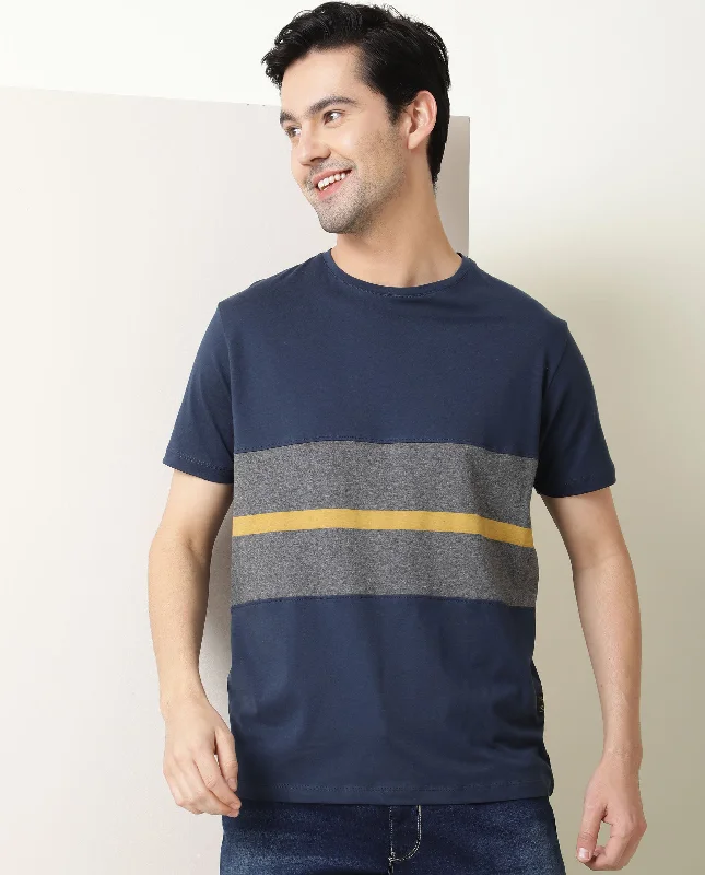 Men's Shirts with Convertible CollarsRare Rabbit Pire Primary Navy Crew Neck Striped Half Sleeves Regular Fit T-Shirt Men's Shirts with Convertible CollarsRare Rabbit Pire Primary Navy Crew Neck Striped Half Sleeves Regular Fit T-Shirt
