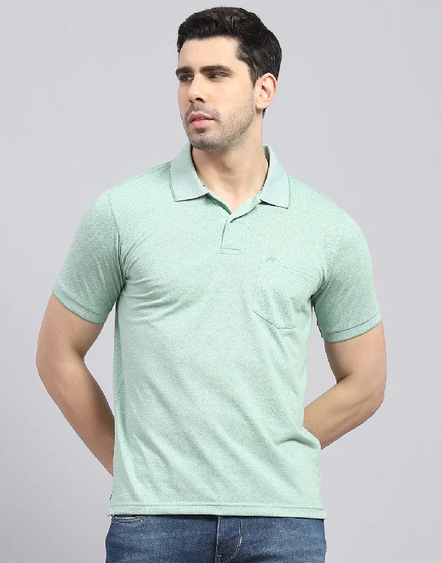 Men's Shirts with Chest PocketsMen Green Printed Polo Collar Half Sleeve T-Shirt