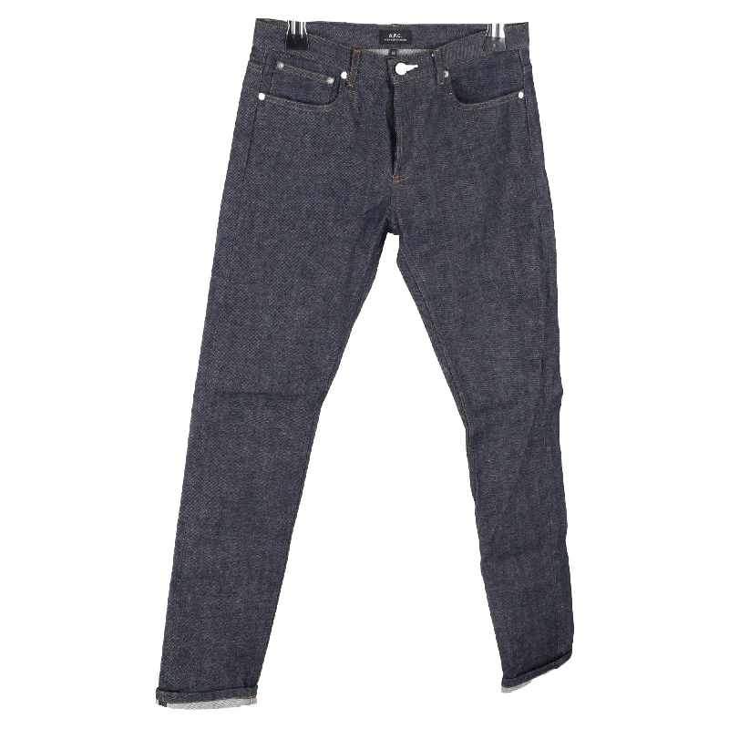 Classic Blue Men's JeansA.P.C. Straight Jeans in Dark Blue Cotton Denim