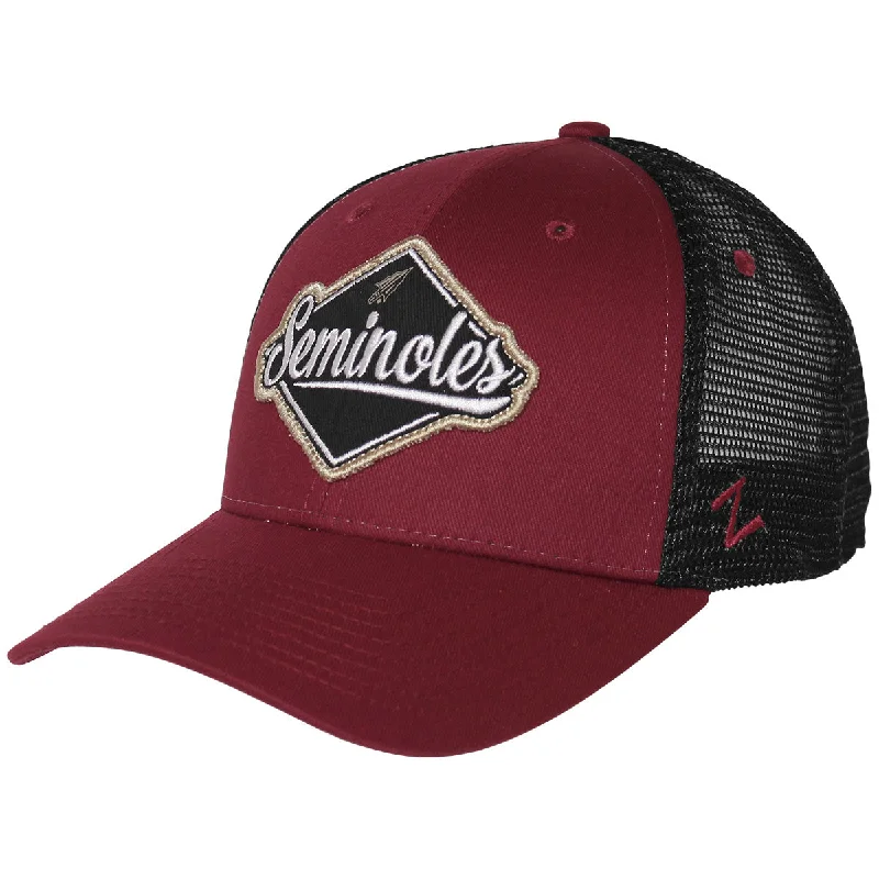 Lightweight Baseball CapsZephyr Arrowhead/Seminoles Patch Adjustable Trucker Cap - Garnet/Black Lightweight Baseball CapsZephyr Arrowhead/Seminoles Patch Adjustable Trucker Cap - Garnet/Black