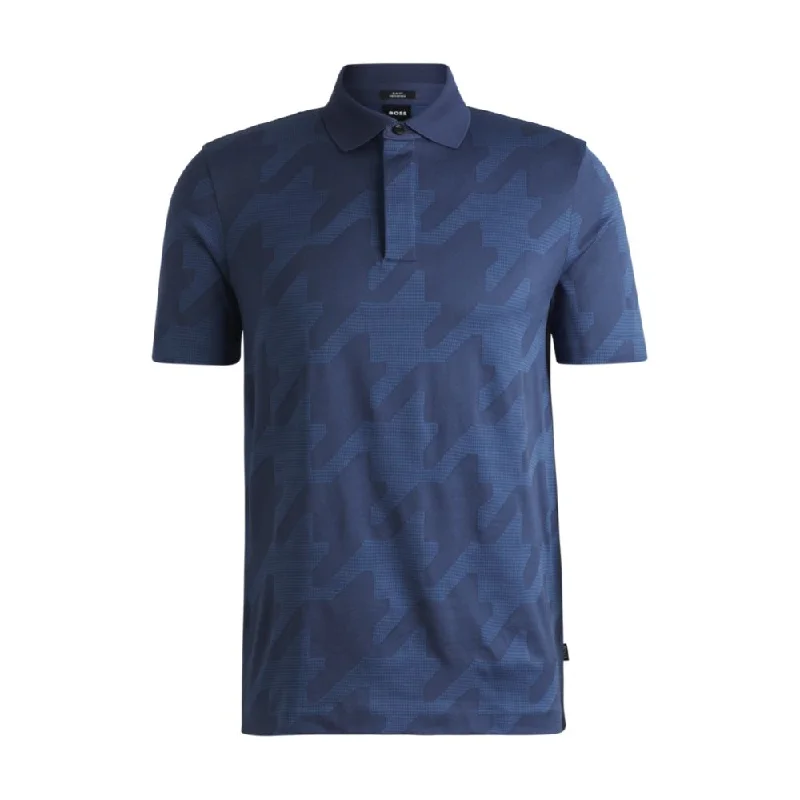 Men's Shirts with Adjustable HemlinesMercerized-cotton slim-fit polo shirt with houndstooth jacquard Men's Shirts with Adjustable HemlinesMercerized-cotton slim-fit polo shirt with houndstooth jacquard