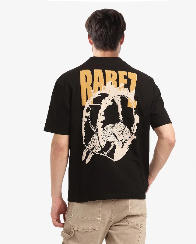 Men's Shirts with Pin CollarsRare Rabbit Men Tyga Black Cotton Fabric Short Sleeve Crew Neck Oversized Fit Graphic Back Print T-Shirt Men's Shirts with Pin CollarsRare Rabbit Men Tyga Black Cotton Fabric Short Sleeve Crew Neck Oversized Fit Graphic Back Print T-Shirt